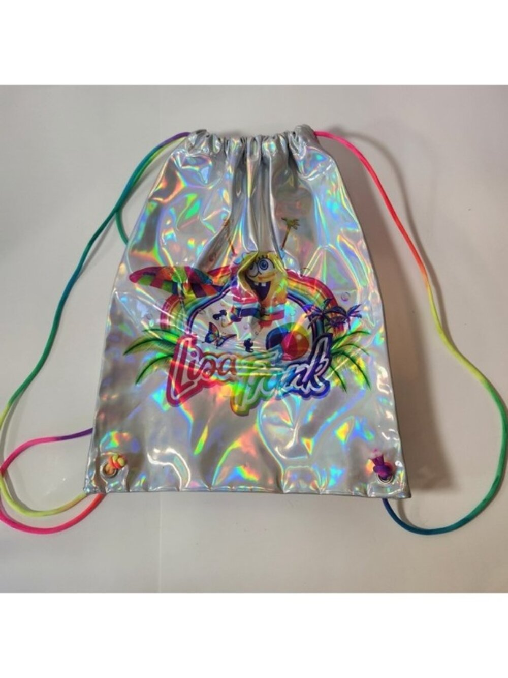 Lisa Frank SpongeBob SquarePants Holographic Silver Drawstring Backpack Bag